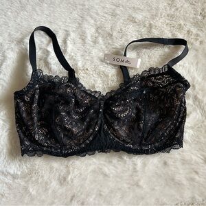 New Soma Balconette Unlined Bra with Black Lace